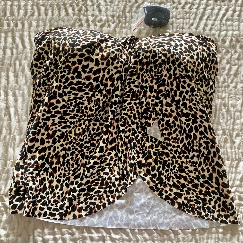Vince Camuto Leopard Print Strapless Swim Top - Black, Brown, Cream